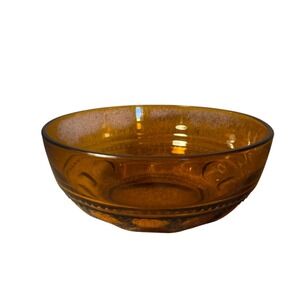 Vintage‎ Amber King's Crown Thumbprint Glass Bowl Embossed Pattern Serving Dish